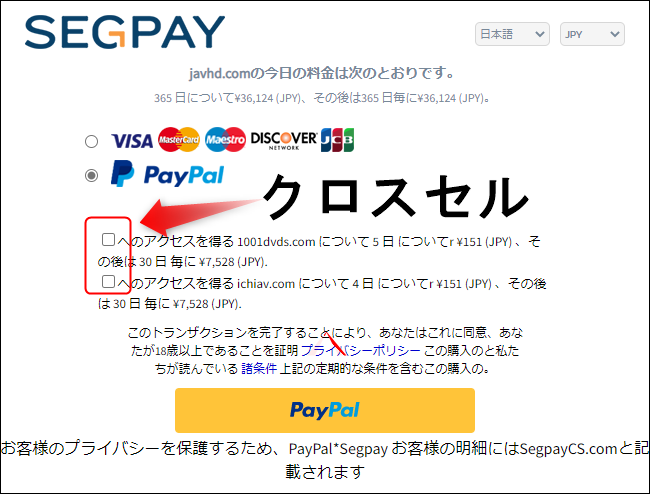 SegPay�ɂ��PayPal(�y�C�p��) �̓�����