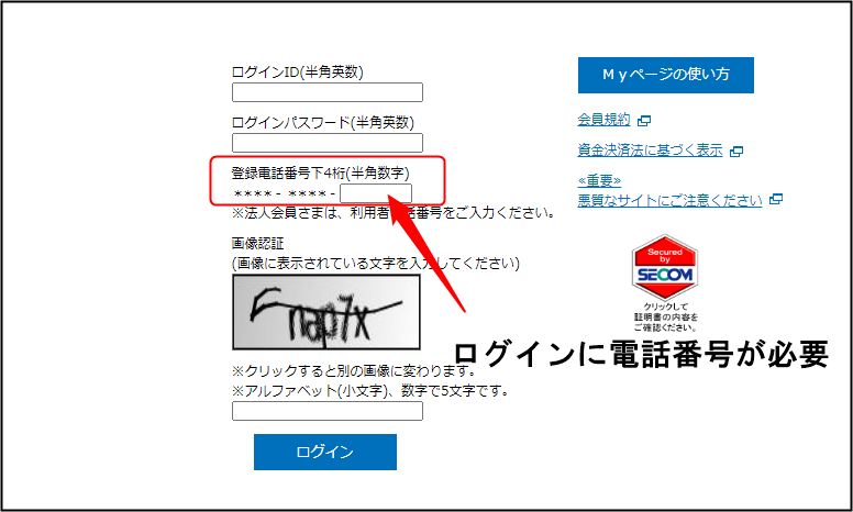 V�v���J�̃��O�C���ɂ̓X�}�z�̂ł�ԍ����K�v